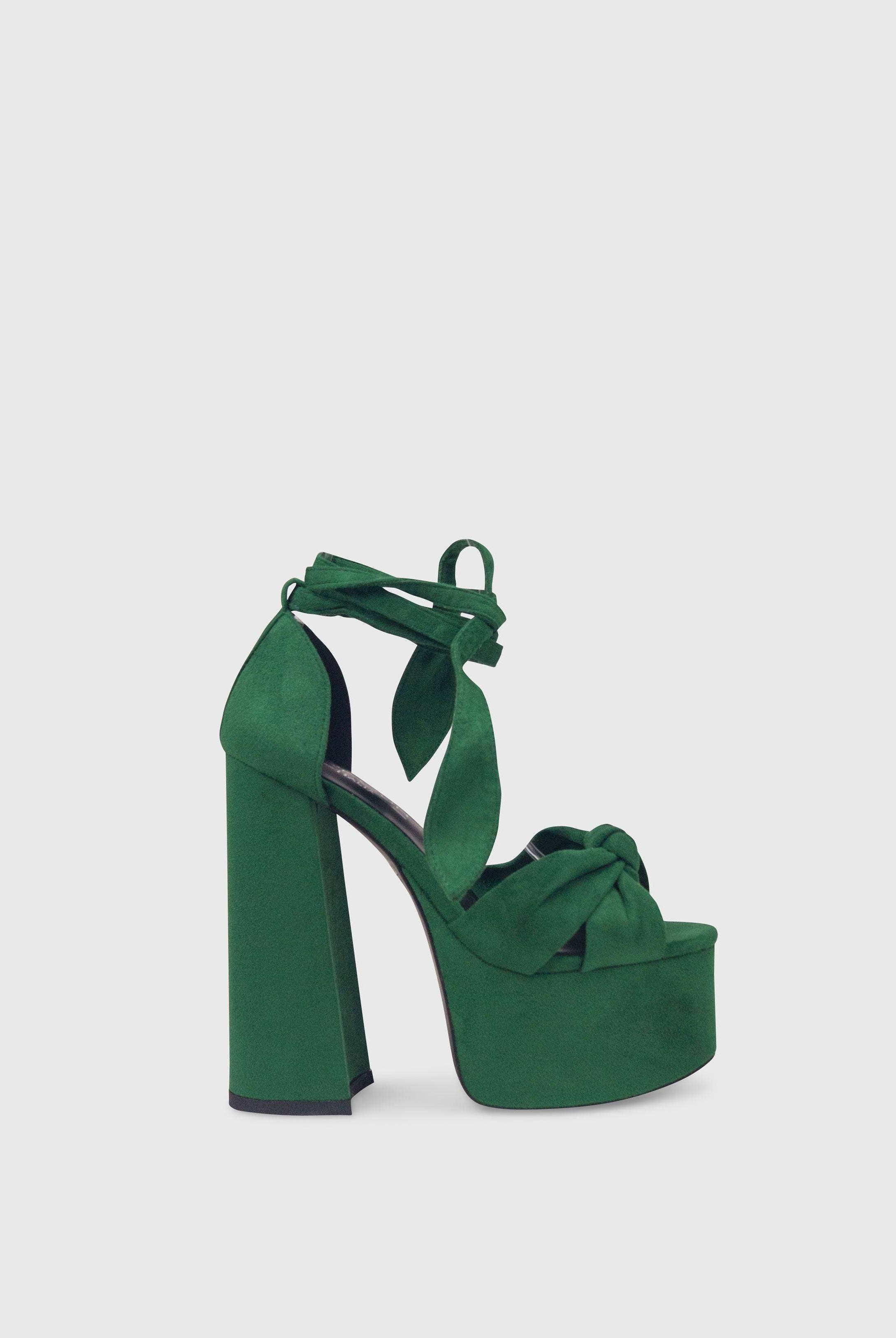 CAMELIA Verde - Sandali plateau spesso con lacci in caviglia | ENPOSH