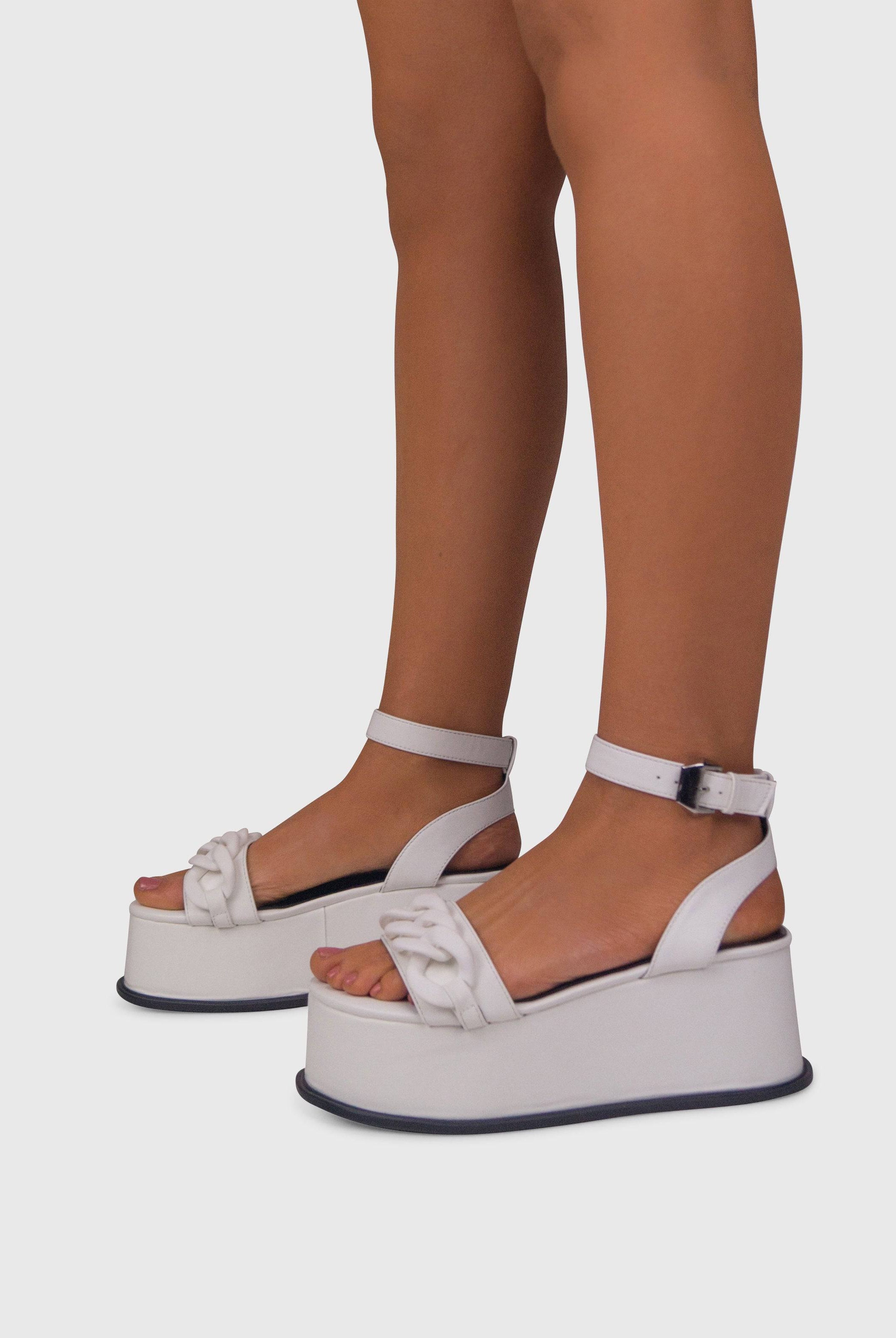 TESS Bianco Vegas - Sandali zeppa flatform con dettaglio catena opaca | ENPOSH