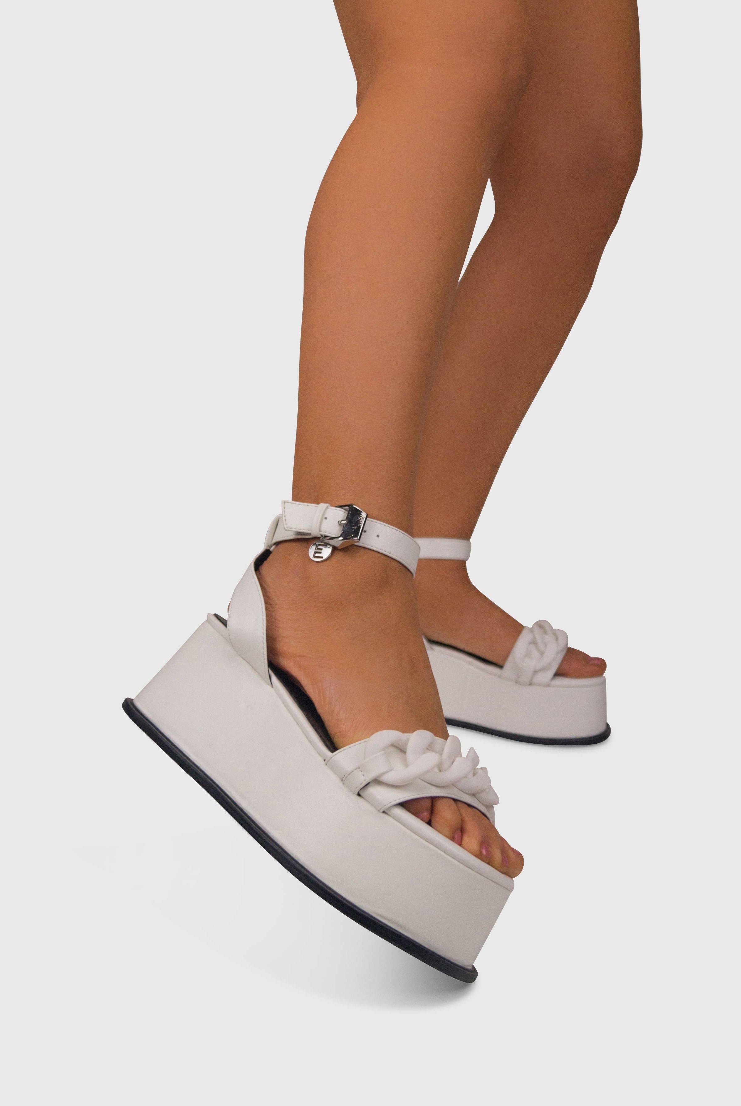 TESS Bianco Vegas - Sandali zeppa flatform con dettaglio catena opaca | ENPOSH