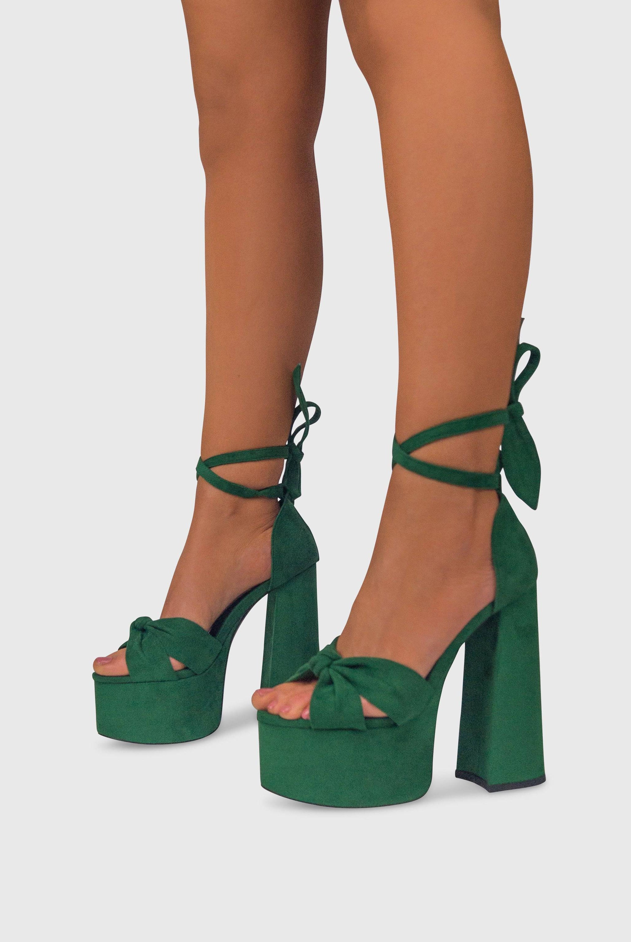 CAMELIA Verde - Sandali plateau spesso con lacci in caviglia | ENPOSH