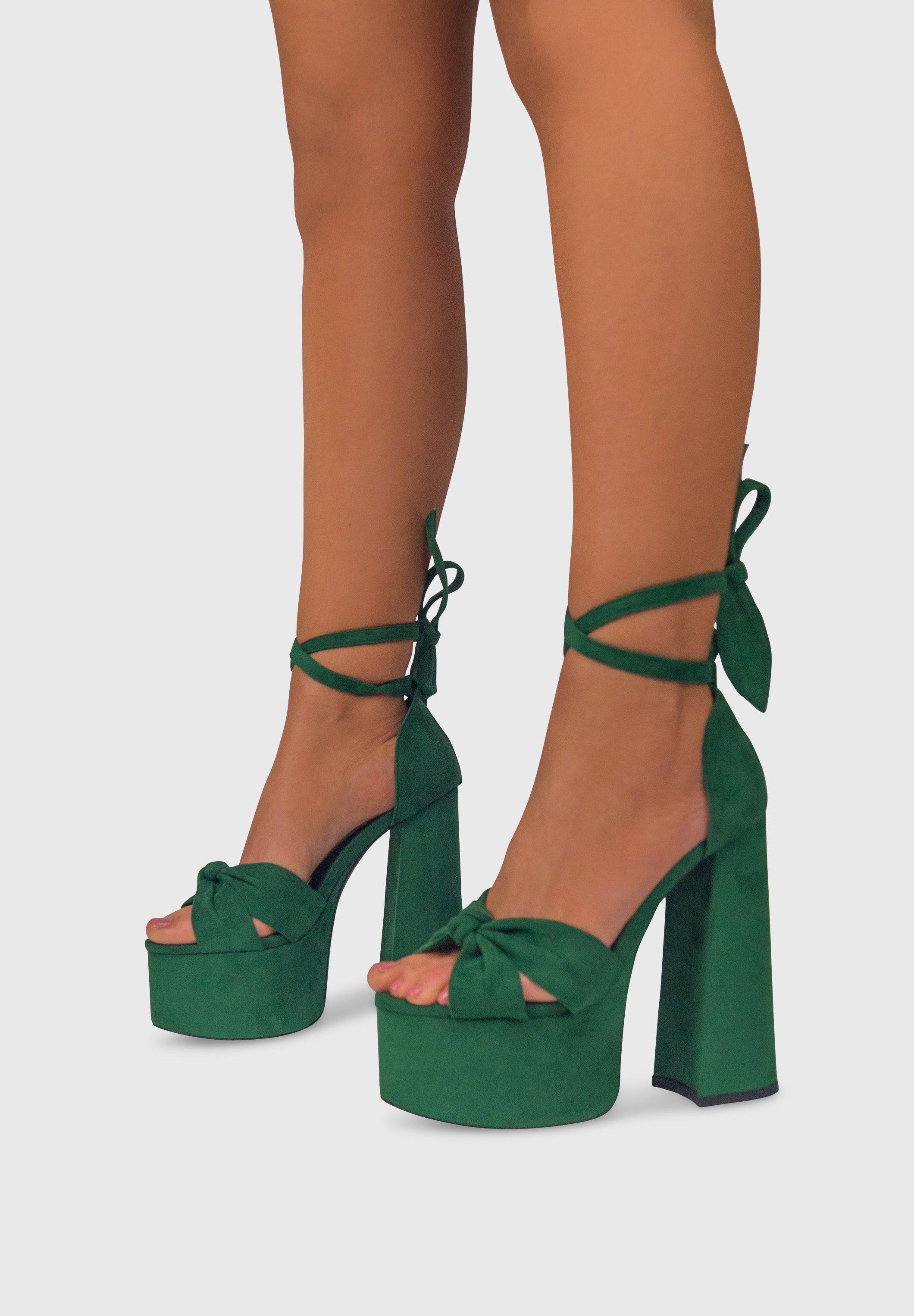CAMELIA Verde - Sandali plateau spesso con lacci in caviglia | ENPOSH