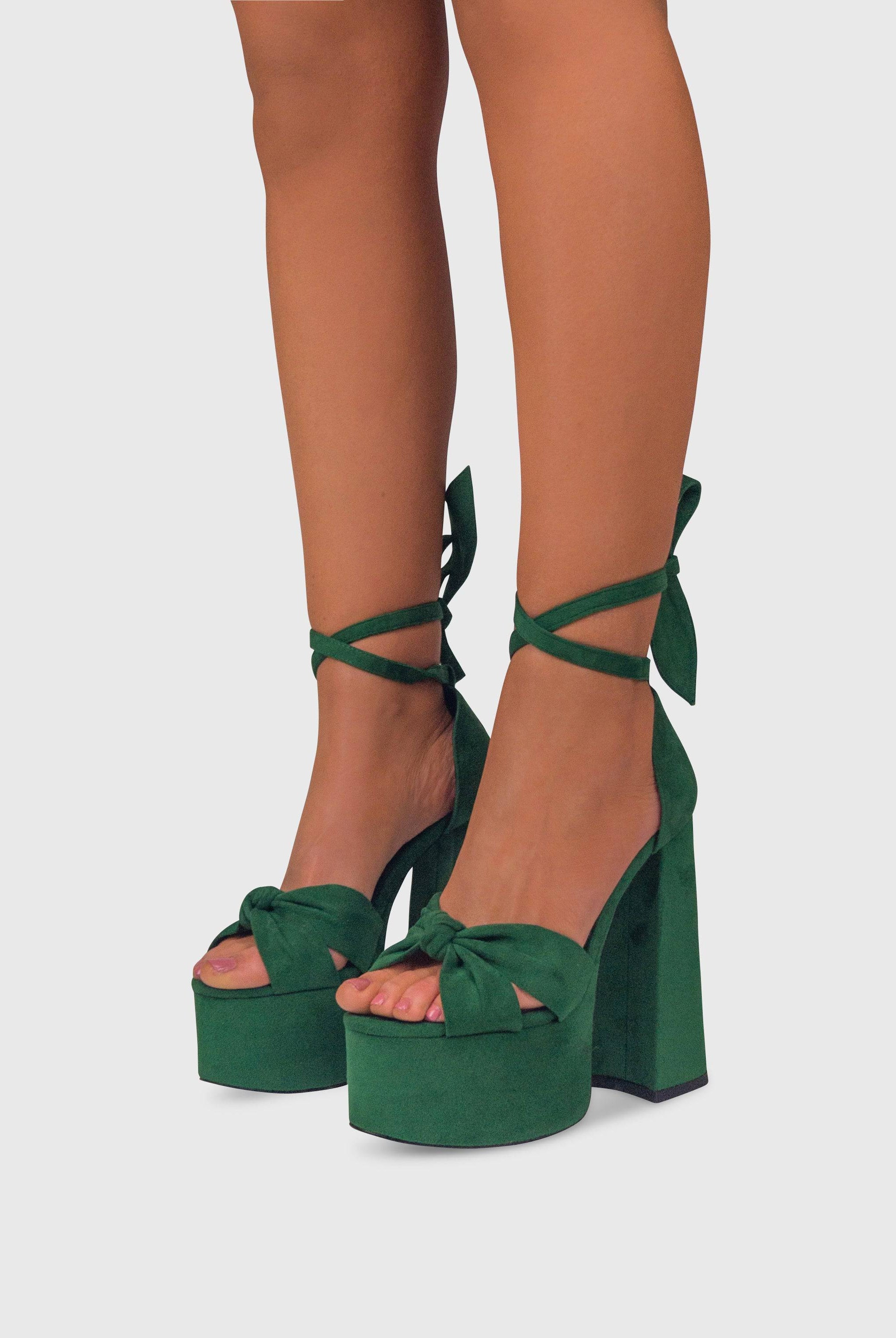 CAMELIA Verde - Sandali plateau spesso con lacci in caviglia | ENPOSH