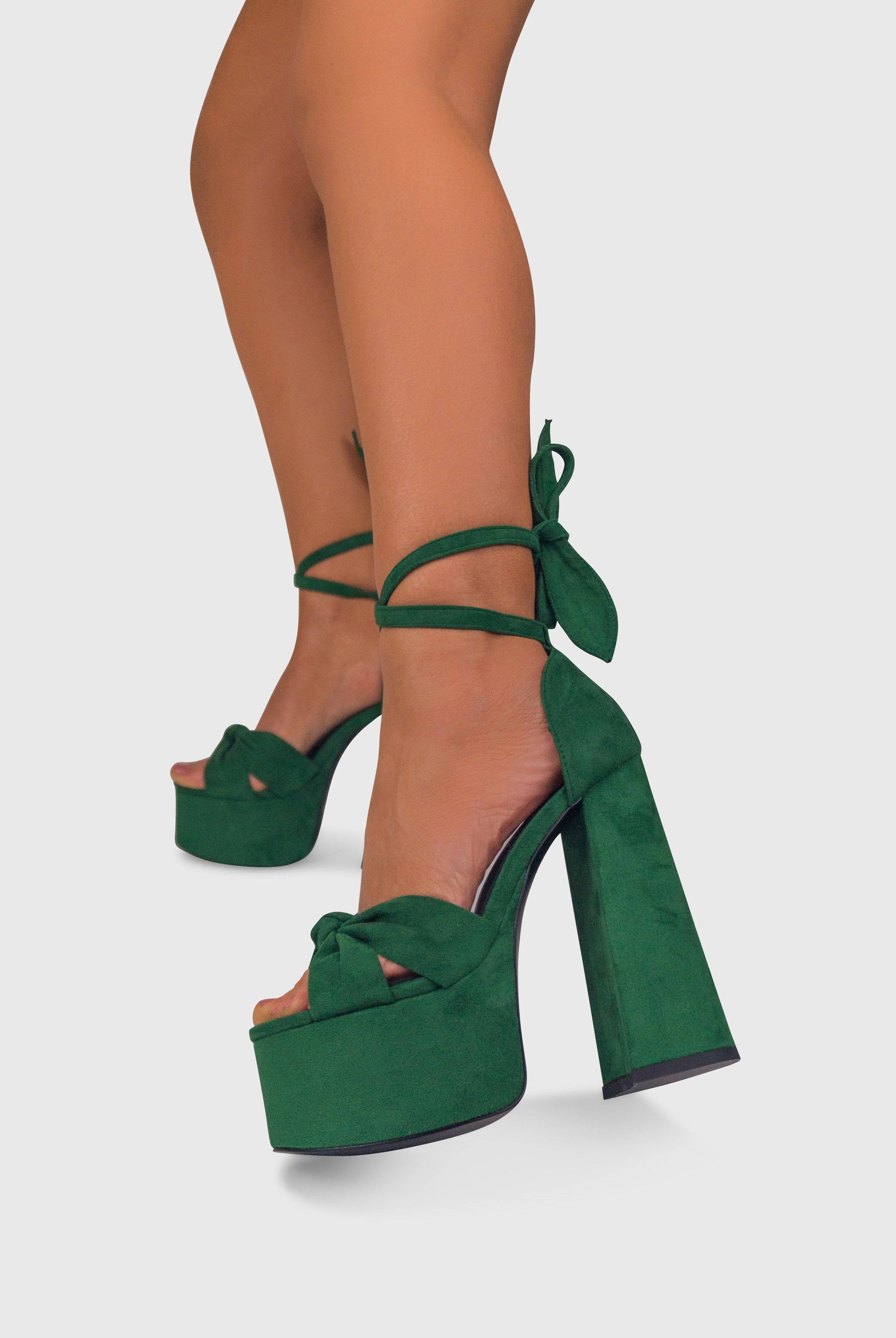 CAMELIA Verde - Sandali plateau spesso con lacci in caviglia | ENPOSH