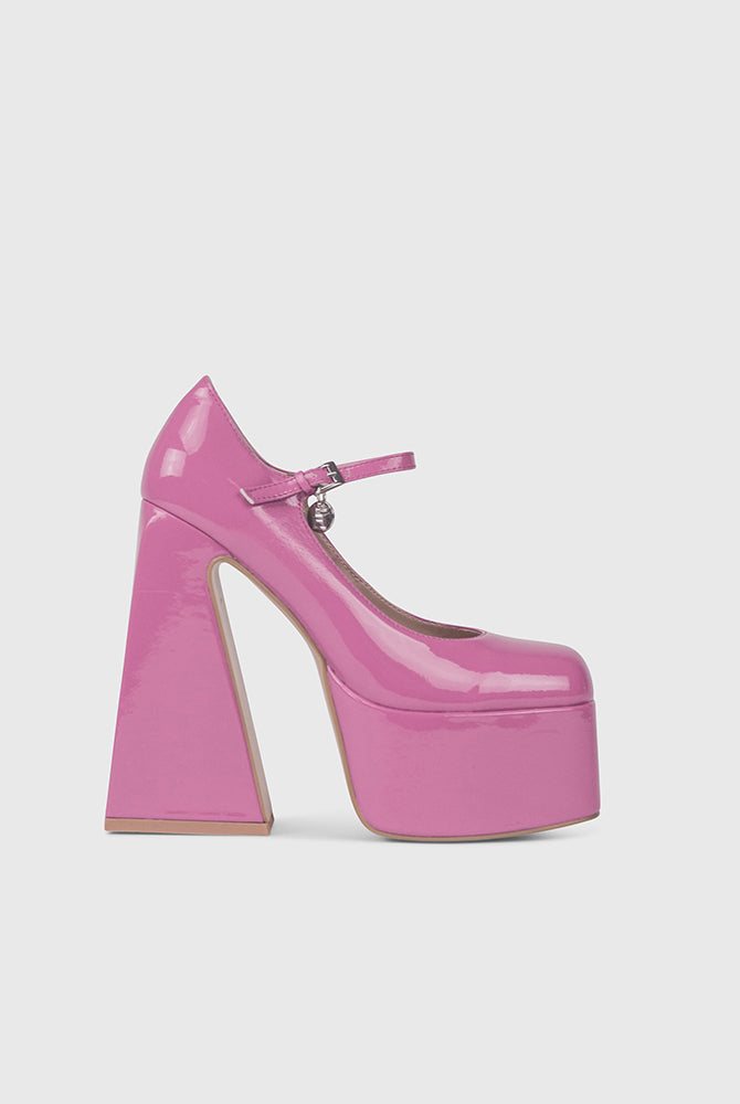 Scarpe con tacco largo e plateau con punta quadrata rosa | ENPOSH