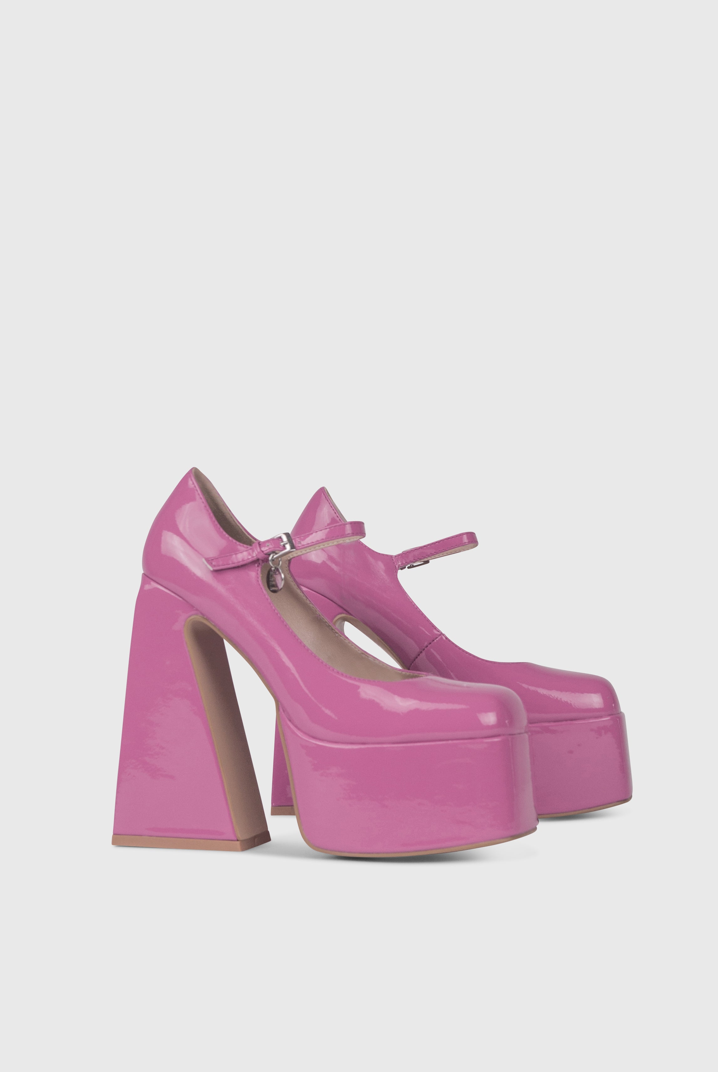 Scarpe con tacco largo e plateau con punta quadrata rosa | ENPOSH