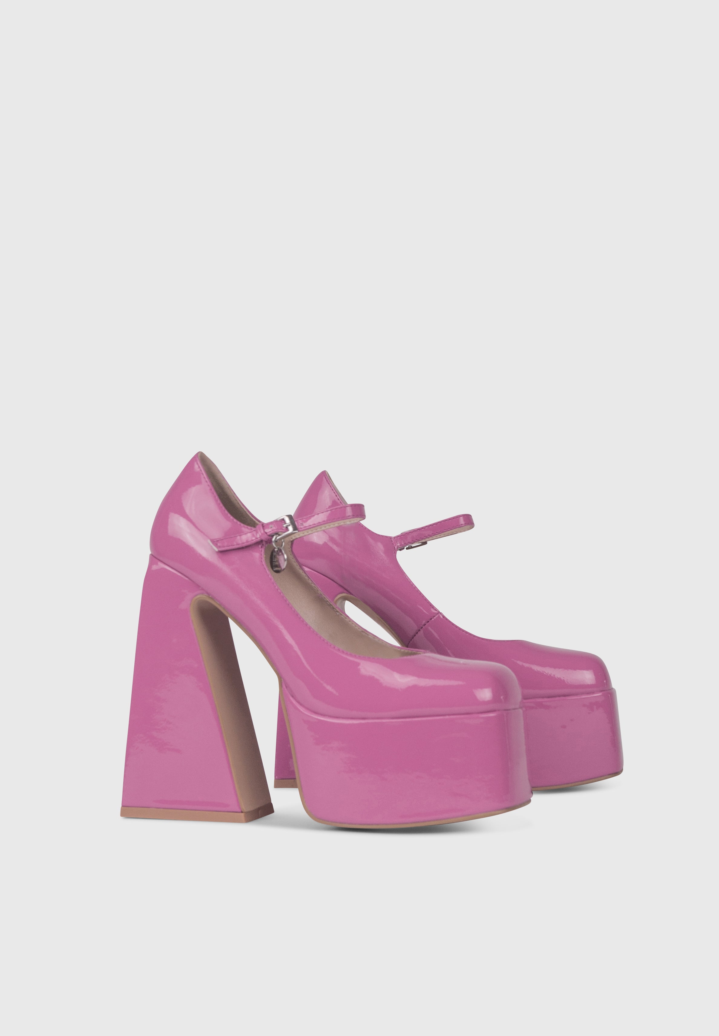 Scarpe con tacco largo e plateau con punta quadrata rosa | ENPOSH