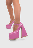 Scarpe con tacco largo e plateau con punta quadrata rosa | ENPOSH