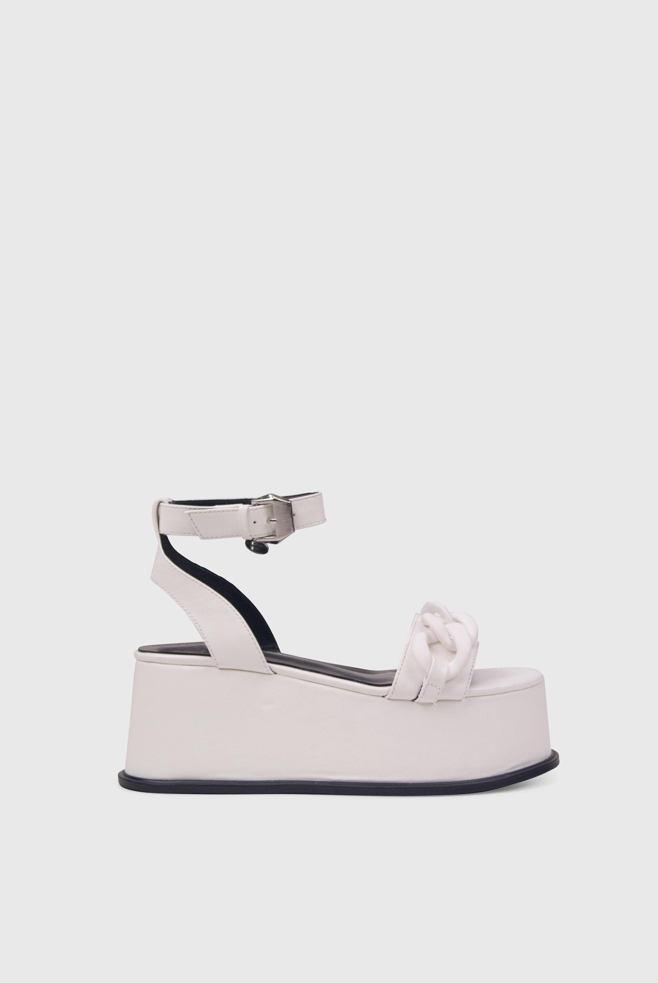 TESS Bianco Vegas - Sandali zeppa flatform con dettaglio catena opaca | ENPOSH