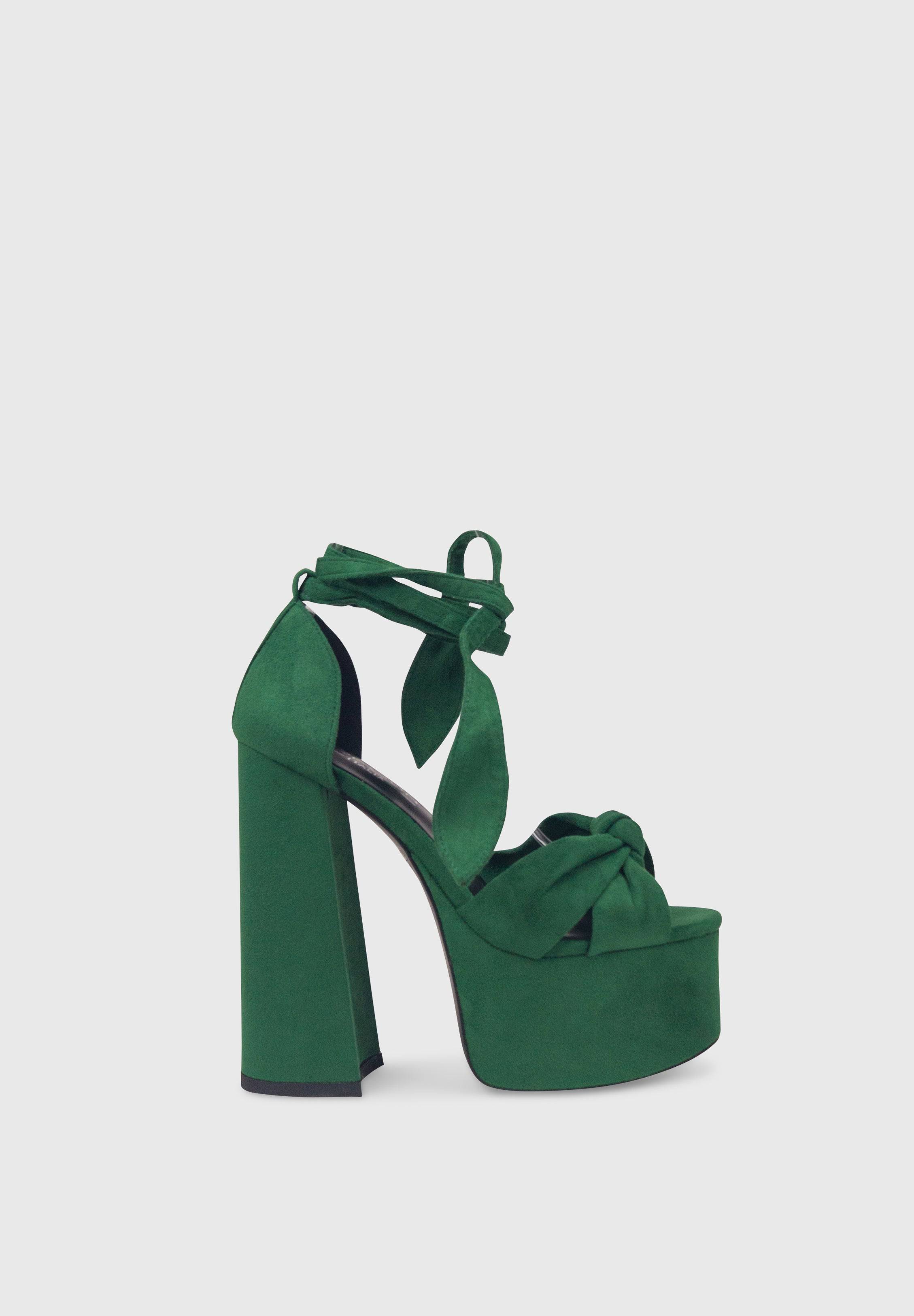 CAMELIA Verde - Sandali plateau spesso con lacci in caviglia | ENPOSH