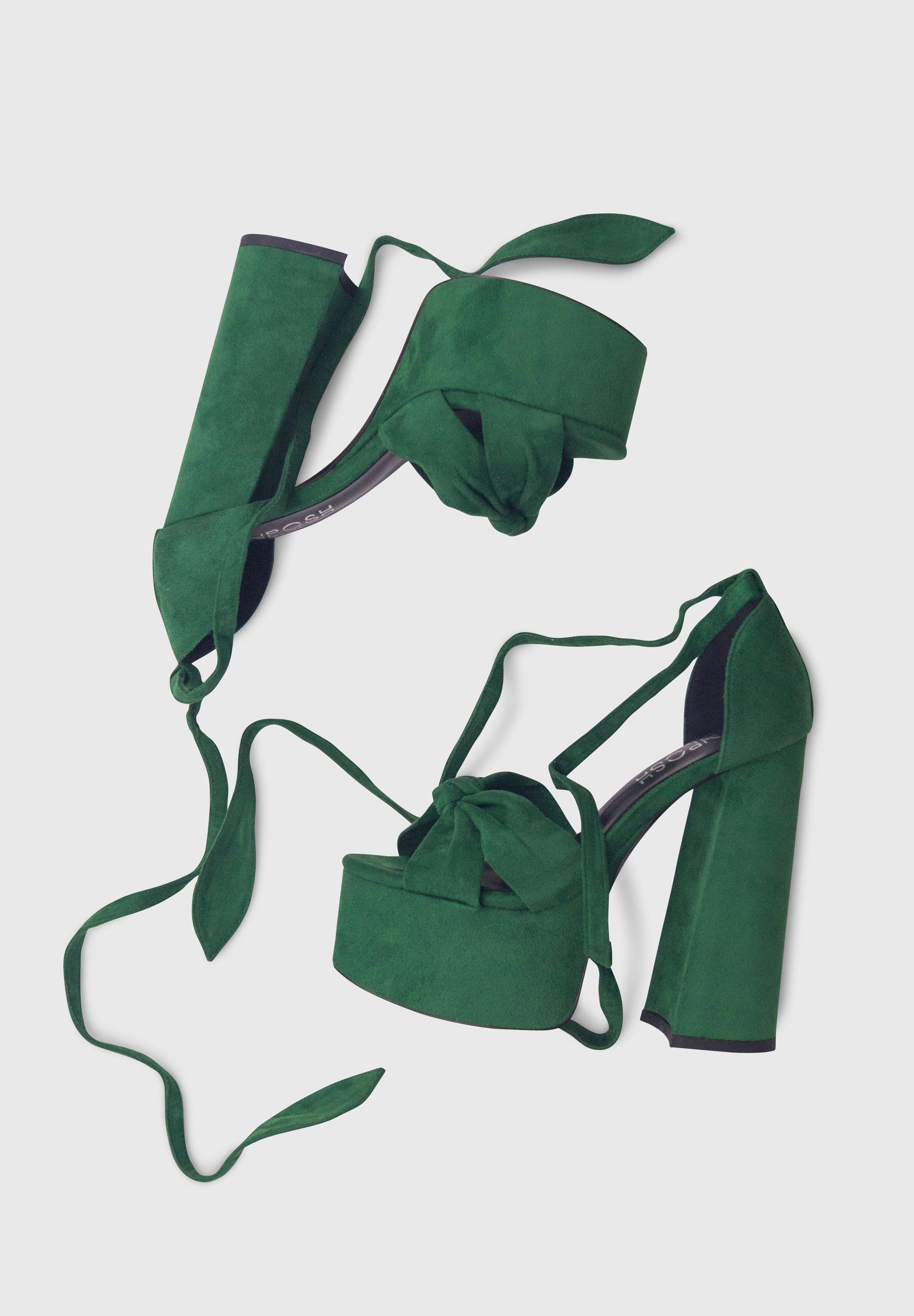 CAMELIA Verde - Sandali plateau spesso con lacci in caviglia | ENPOSH