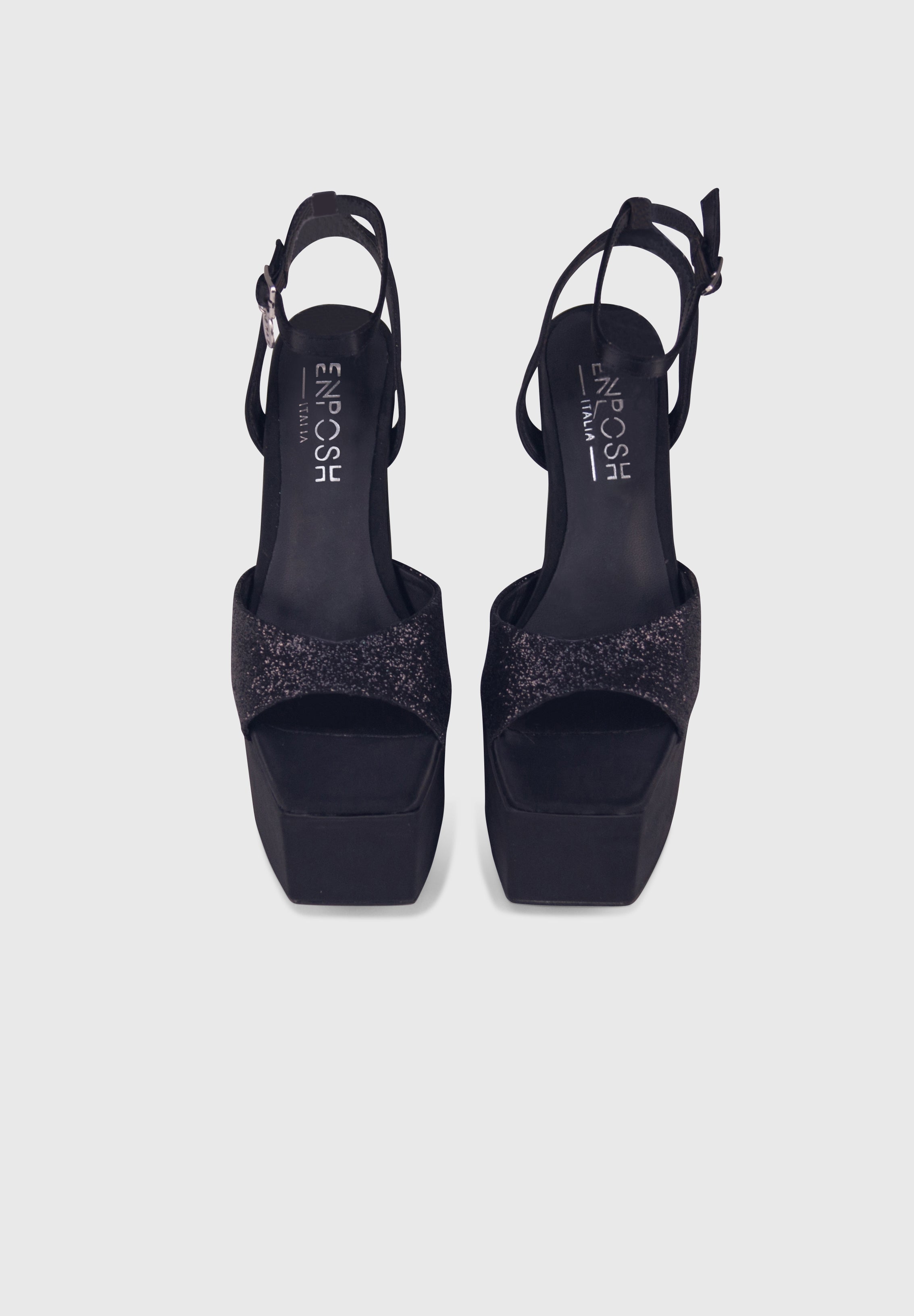 ARTEMIDE Nero effetto raso e glitter - Sandali con tacco alto e plateau | ENPOSH