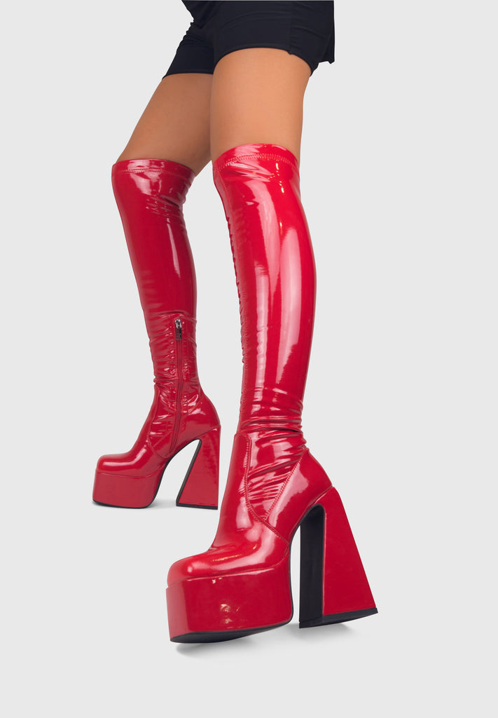 Stivali con plateau e tacchi alti rosso | ENPOSH