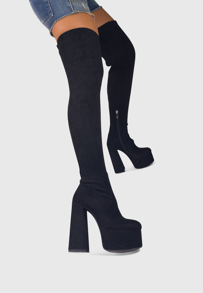 MATILDA Nero Camoscio - Stivali alti cuissard sopra il ginocchio punta tonda | ENPOSH